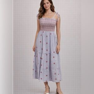 Floral Smocked Midi Dress - Purple and Red